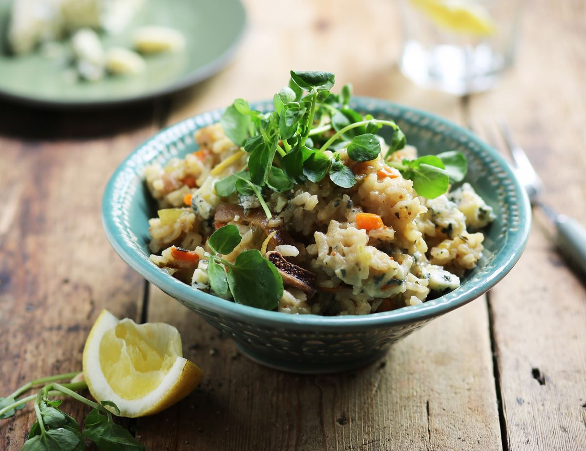 Baked Fig, Blue Cheese & Watercress Risotto