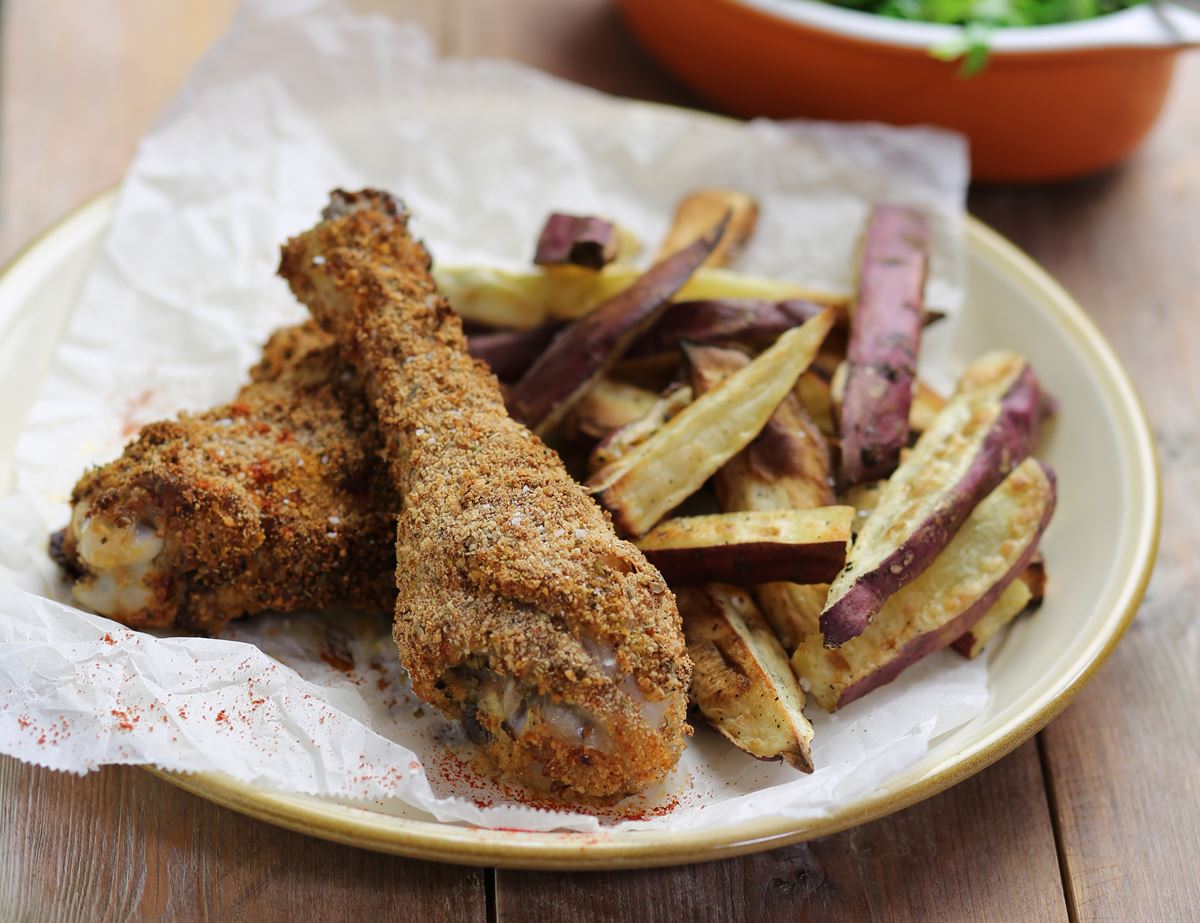 Southern Baked Chicken, Sweet Potato Chips & Collard Greens