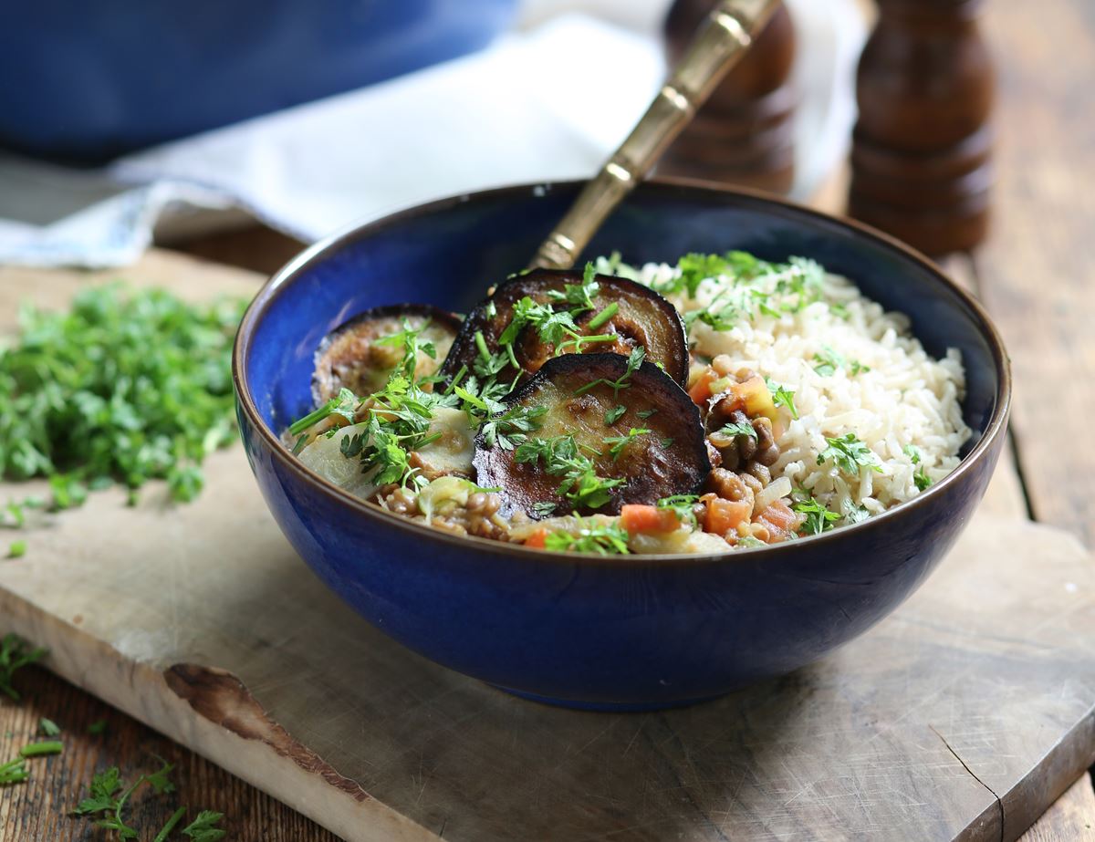 Quick Miso Lentils with Smoked Aubergine