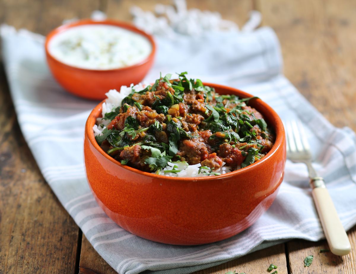 Lamb Keema with Cool as a Cucumber Raita