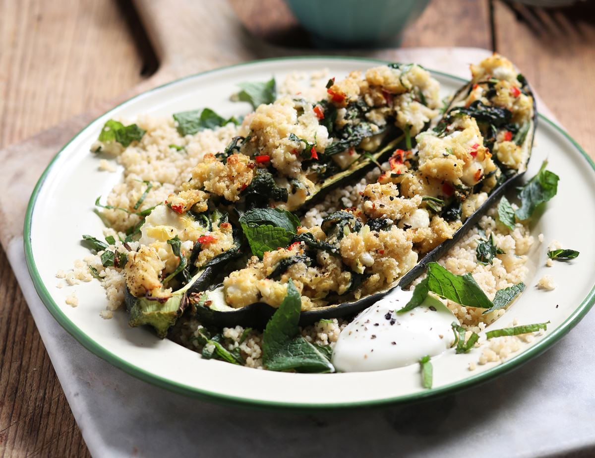 Feta Stuffed Courgettes with Minted Couscous