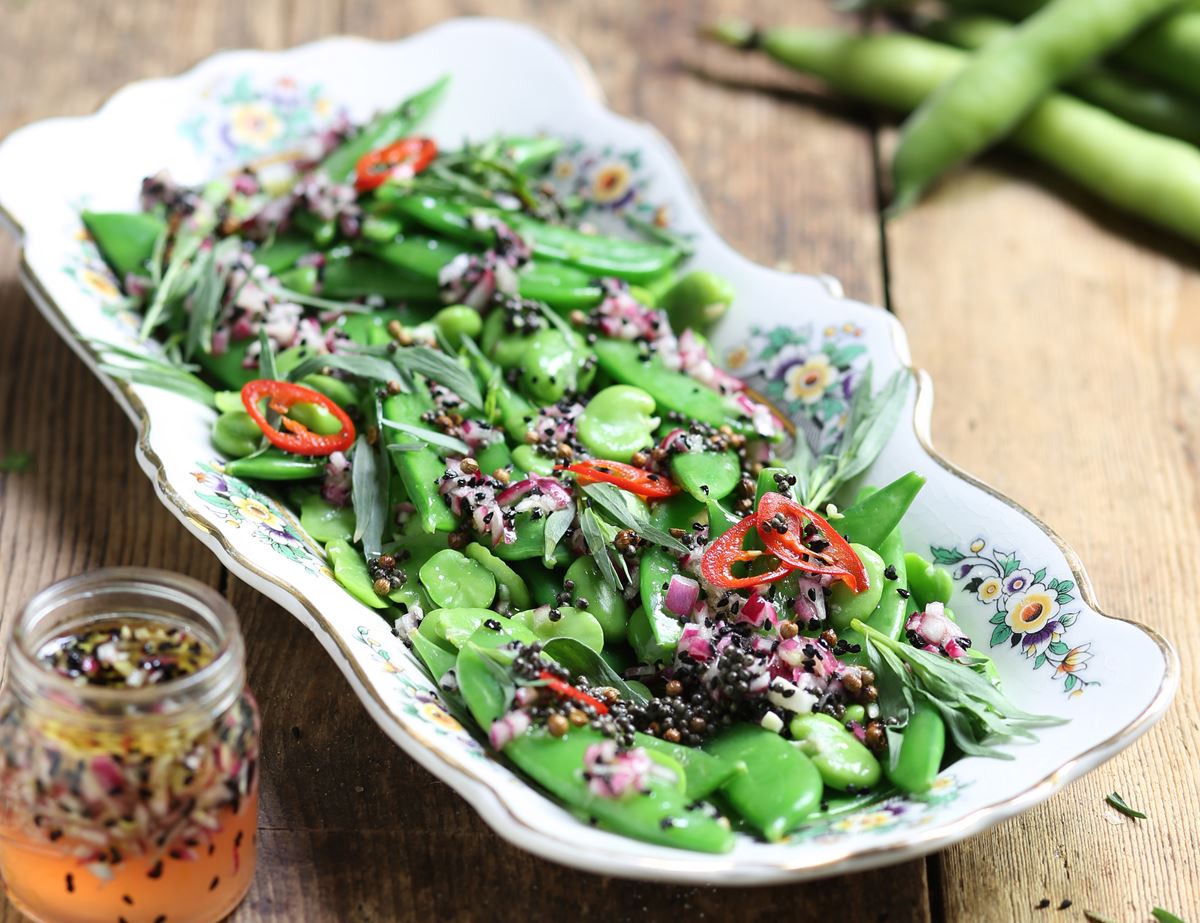 Summer Bean Salad with Popping Seeds