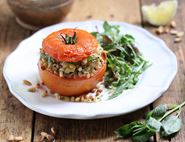Roast Coeur de Boeuf Tomatoes with Basil, Pine Nuts & Barley