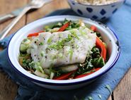 Baked Pollock Parcels with Ginger & Tamari Veg