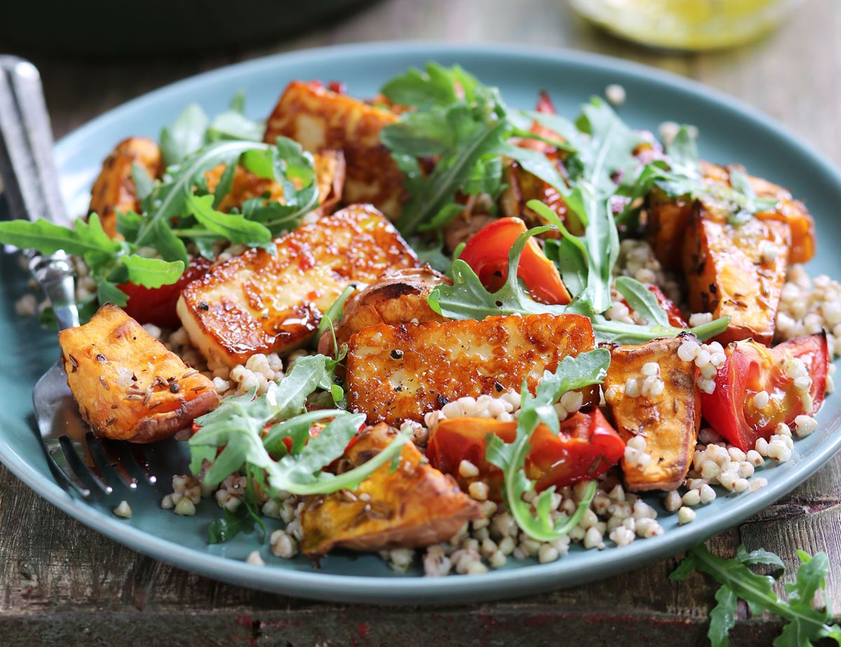 Golden Chilli Halloumi with Sweet Potato Buckwheat