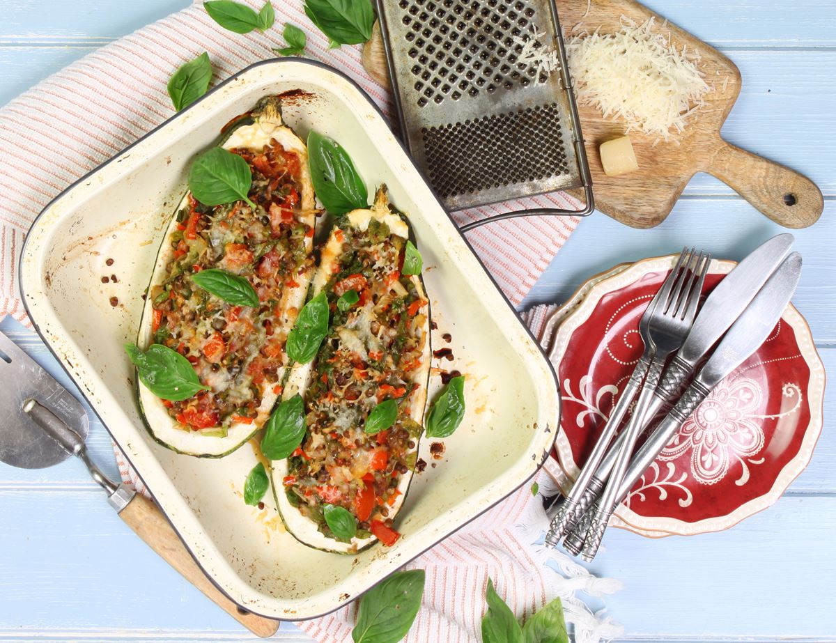 Lentil & Parmesan Marrow Boats