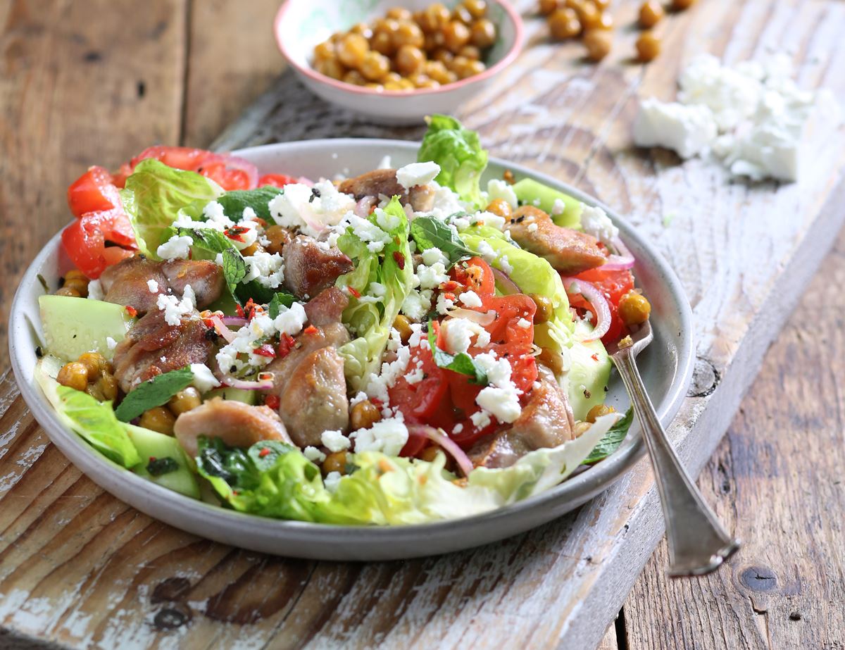 Quick Chicken, Feta & Minty Melon Bowl