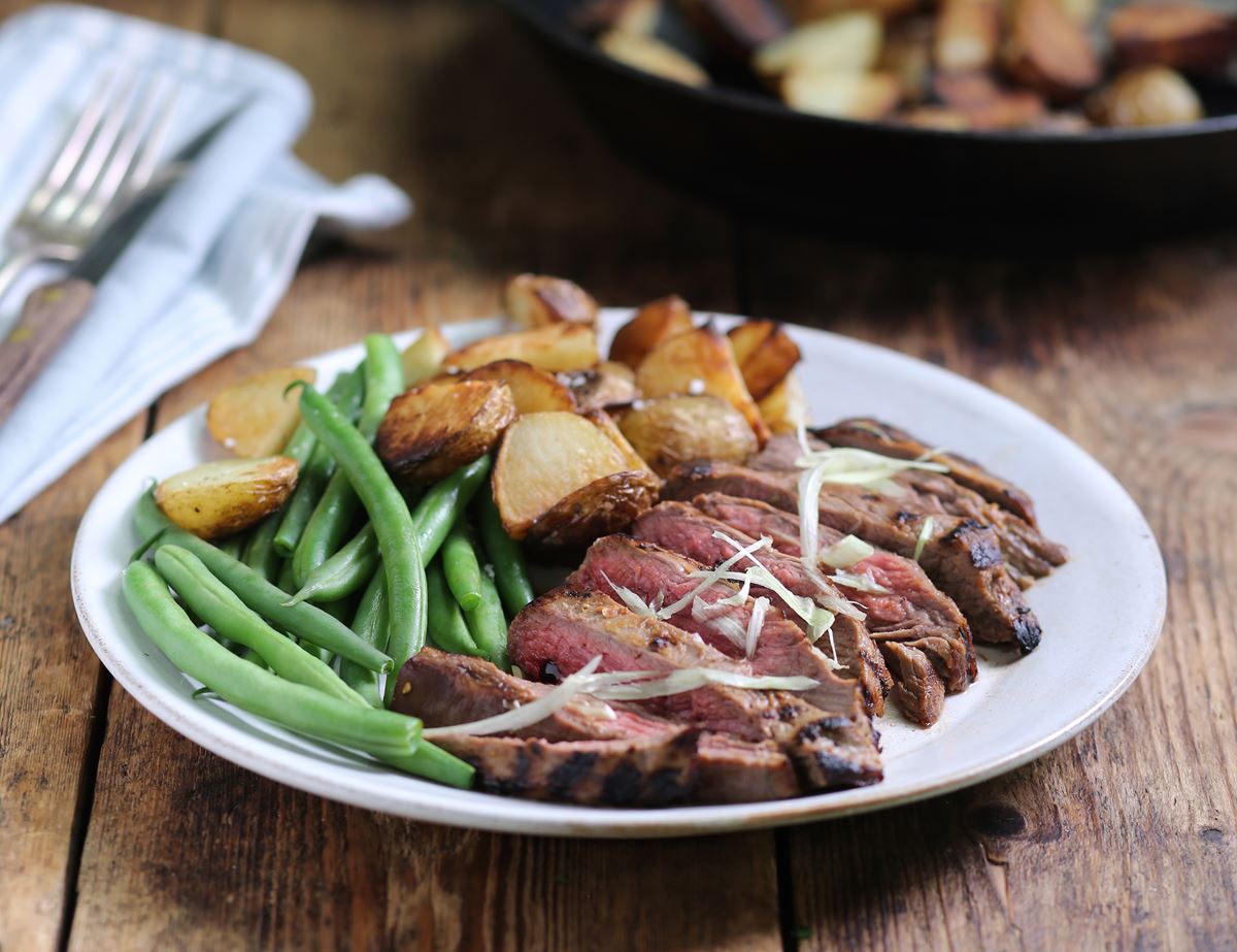 Miso Steaks, Chipped New Potatoes & French Beans