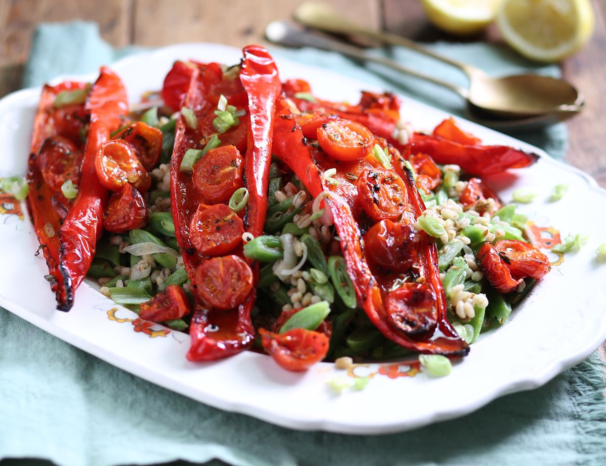 Roasted Sweet Peppers with Jewelled Runner Bean Barley