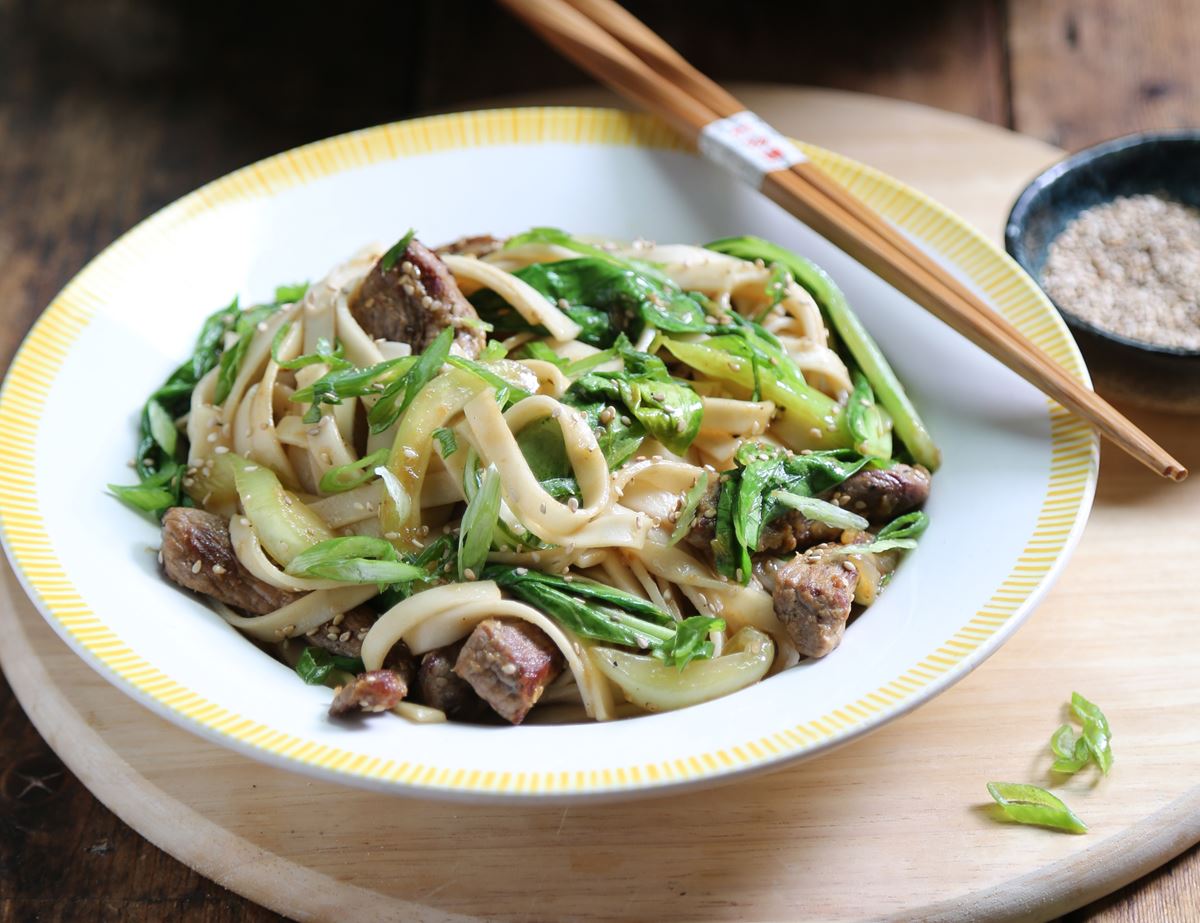 Quick Beef, Pak Choi & Sesame Udon Noodle Stir-Fry