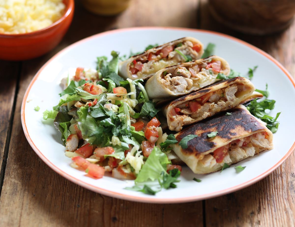 Tex-Mex Cheesy Chicken Chimichangas with Tomato Salsa