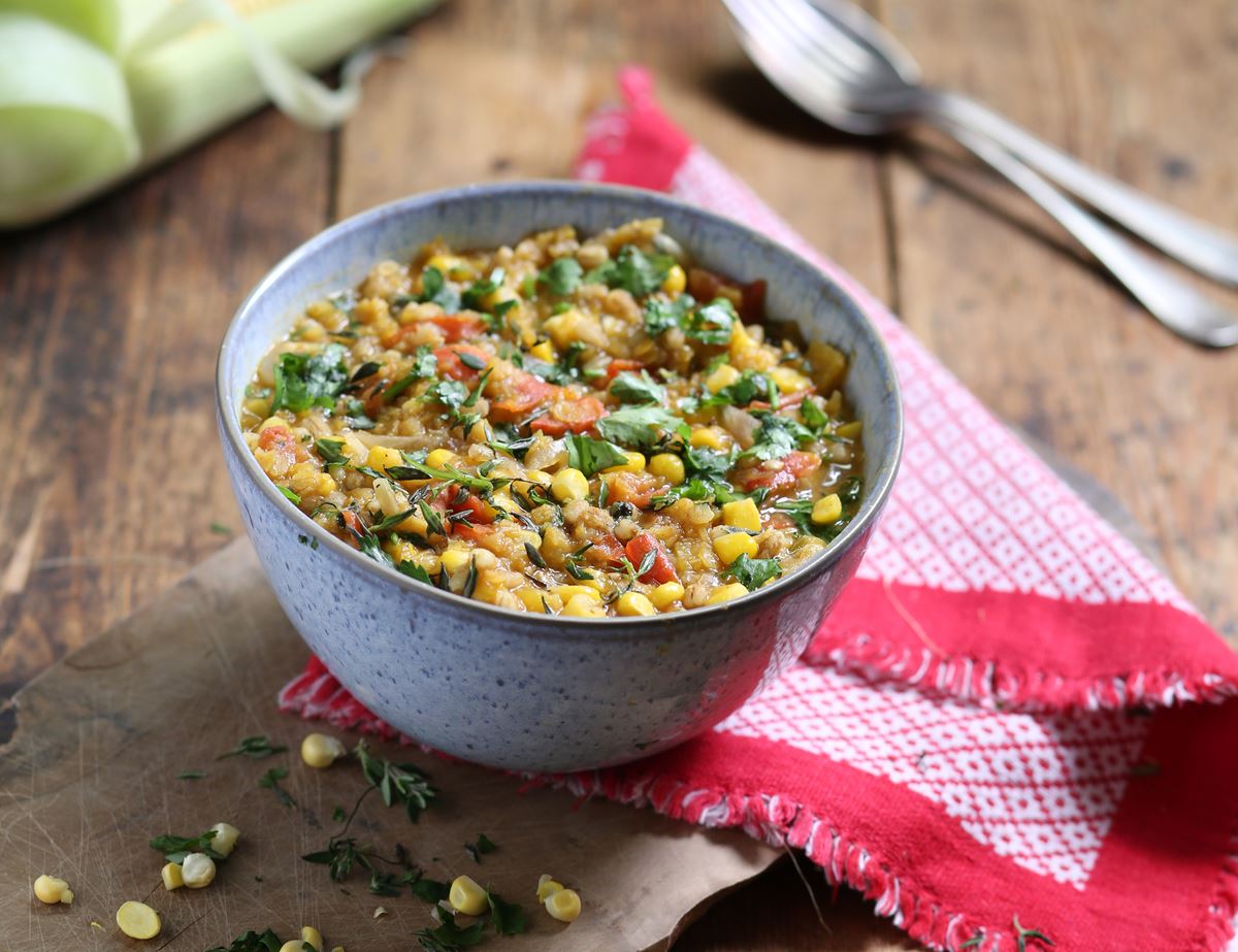 Moroccan Sweetcorn, Squash & Lentil Stew