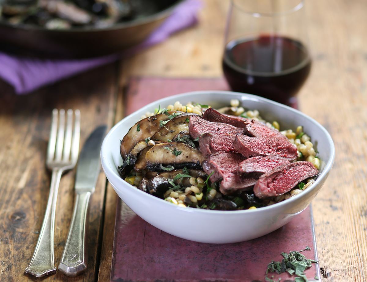 Wild Pigeon Breasts with Mushroom & Sweetcorn Orzotto
