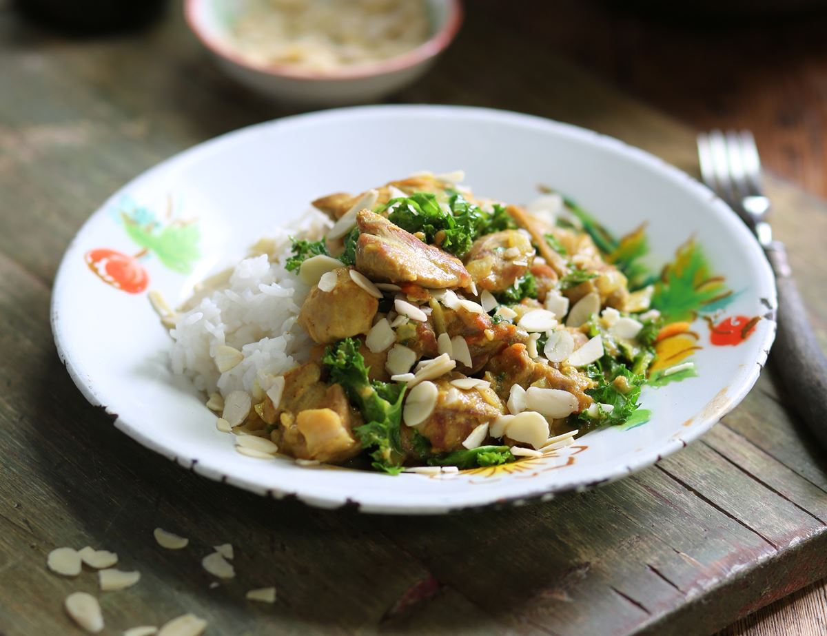 Quick Chicken Korma with Greens & Basmati Rice