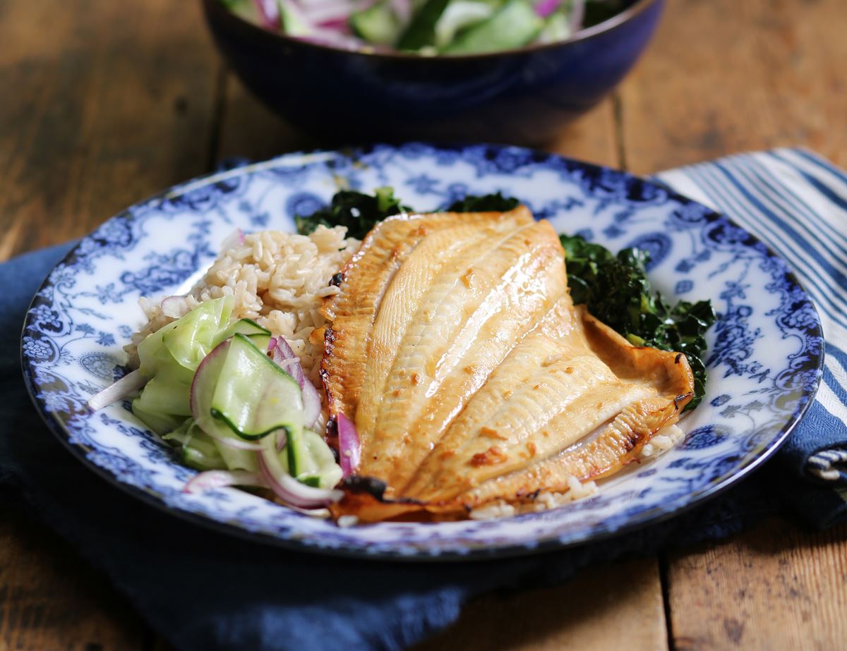 Grilled Plaice Donburi with Quick Pickled Veg