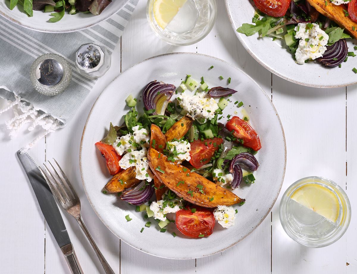 Harissa Spiced Sweet Potato, Ricotta & Tomatoes