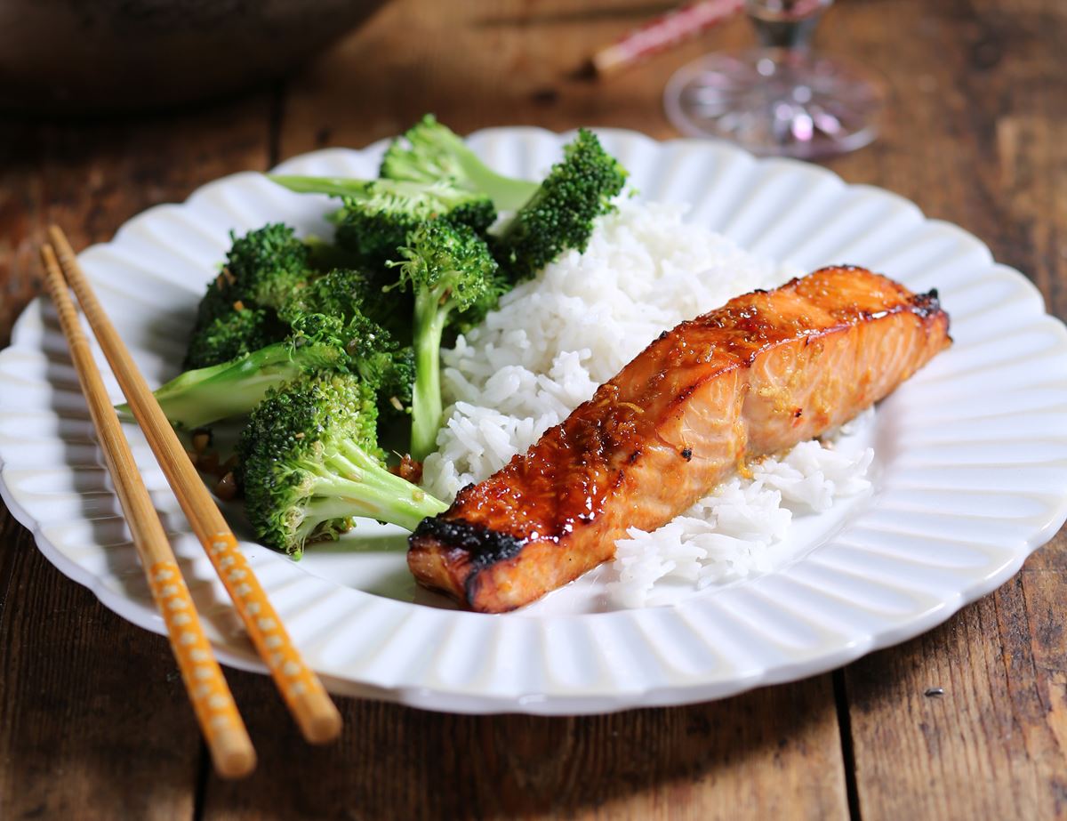 Sweet Chilli & Ginger Salmon with Garlic Stir Fried Broccoli