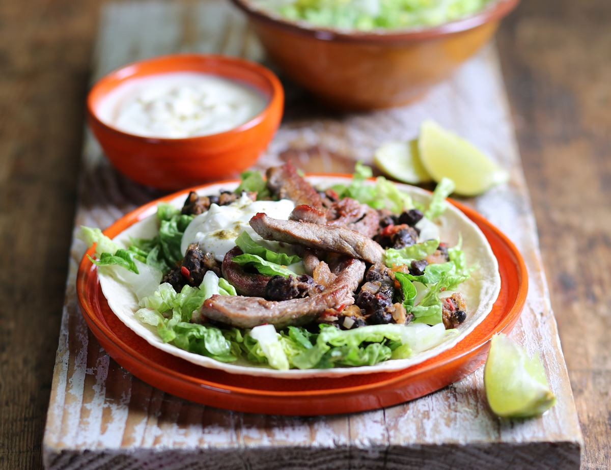 Quick Pork Tortillas with Spiced Black Beans