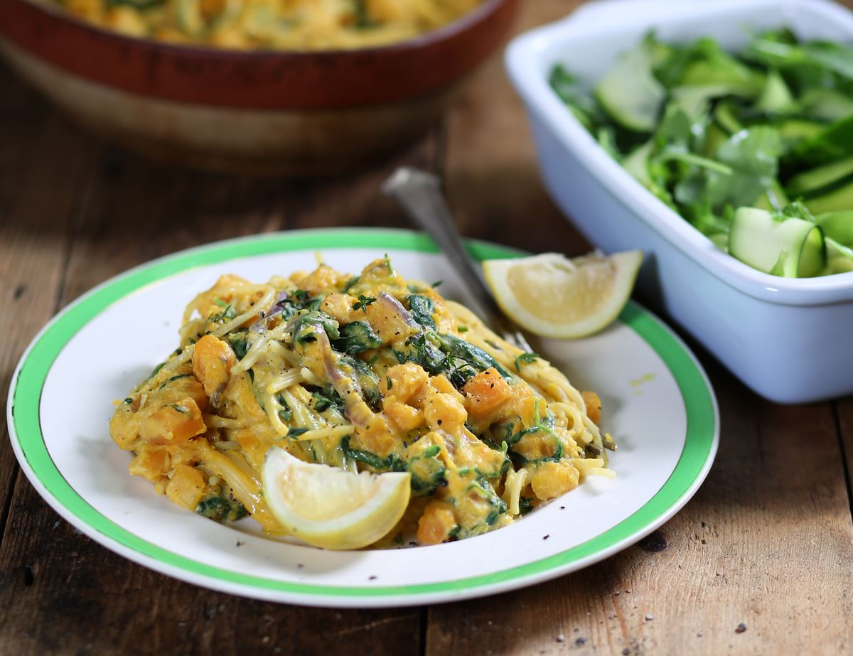 Quick & Creamy Squash & Spinach Spaghetti