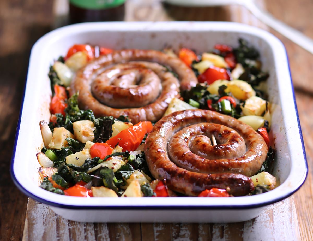 Cumberland Sausage Vegetable Roast Recipe Abel Cole