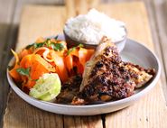 Quick Jerk Chicken with Ribbon Carrot Salad & Rice