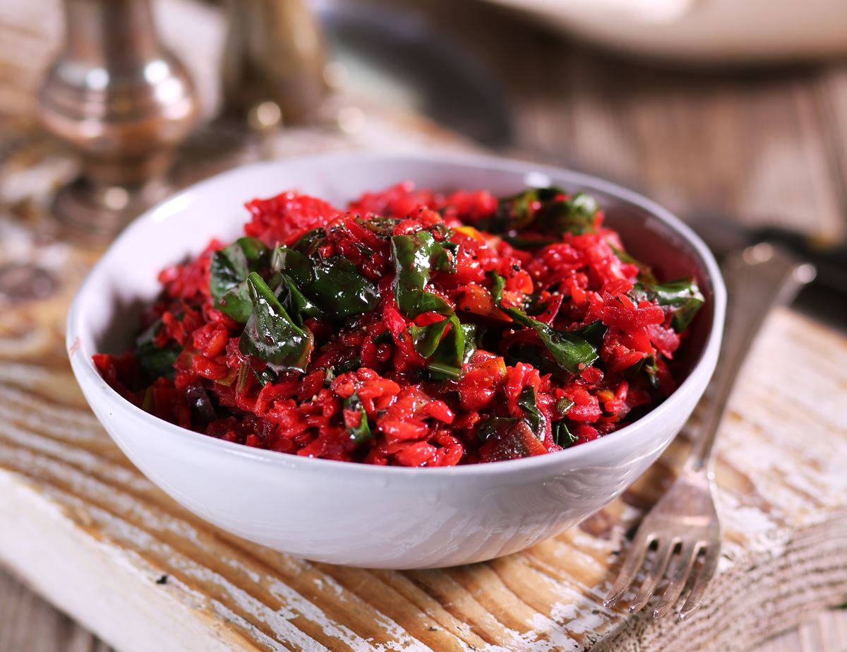 Baked Beet, Leek & Spinach Risotto