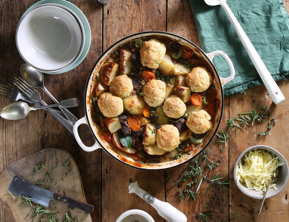 Beef Casserole with Cheddar & Rosemary Dumplings