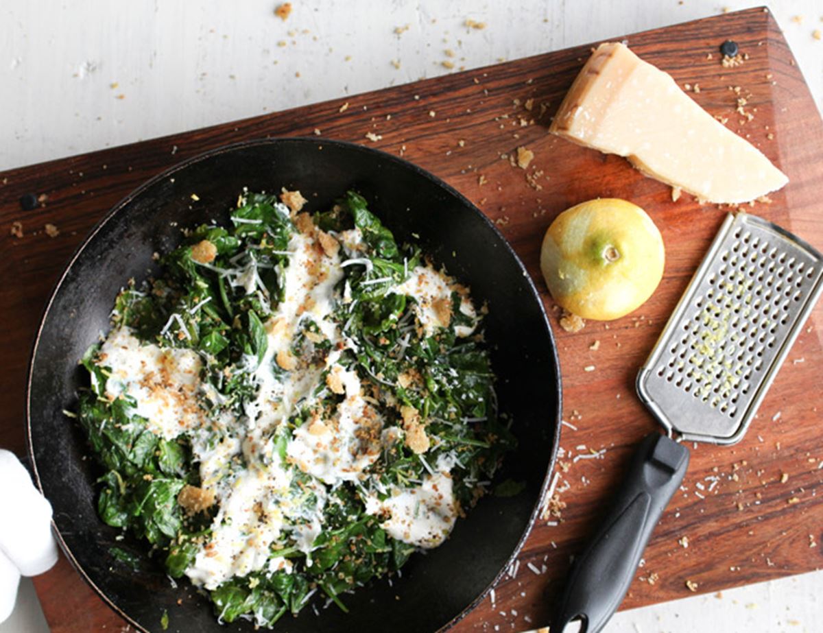 Creamed Spinach with Lemon Breadcrumbs