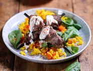 Indian Lamb Kebabs with Golden Rice & Yogurt