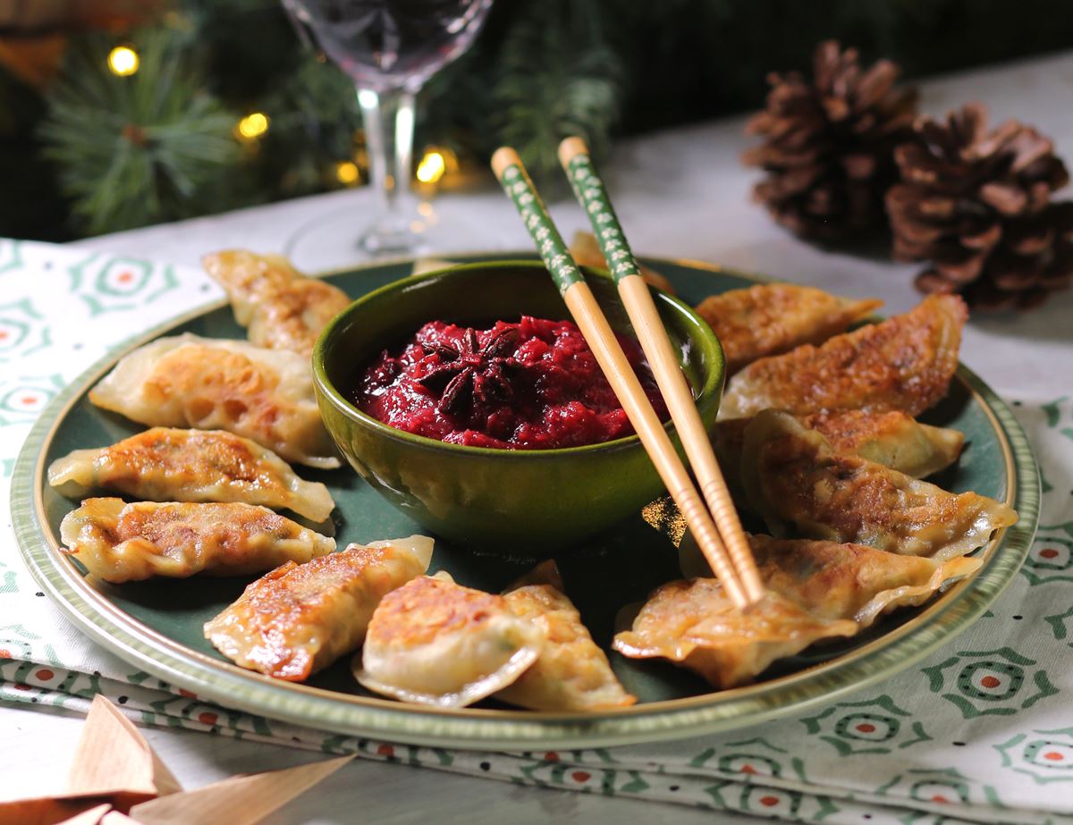Christmas Dumplings with Spiced Cranberry Dip