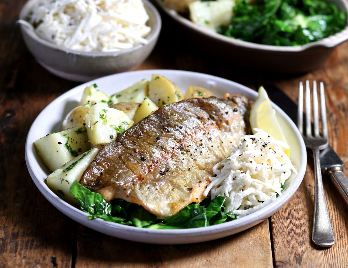 Grilled Trout with Horseradish Remoulade & Buttery Potatoes