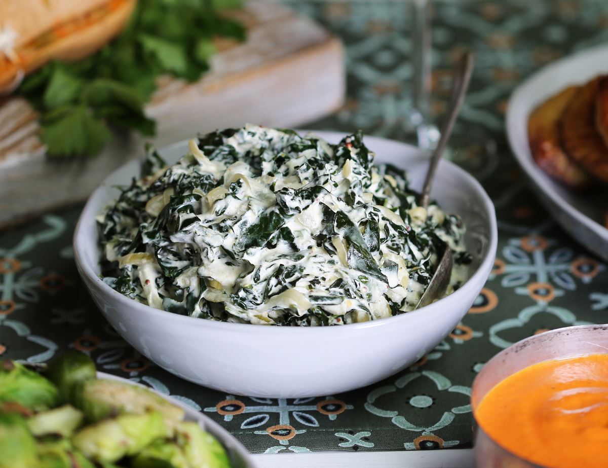 Creamed Greens with Nutmeg & Mustard