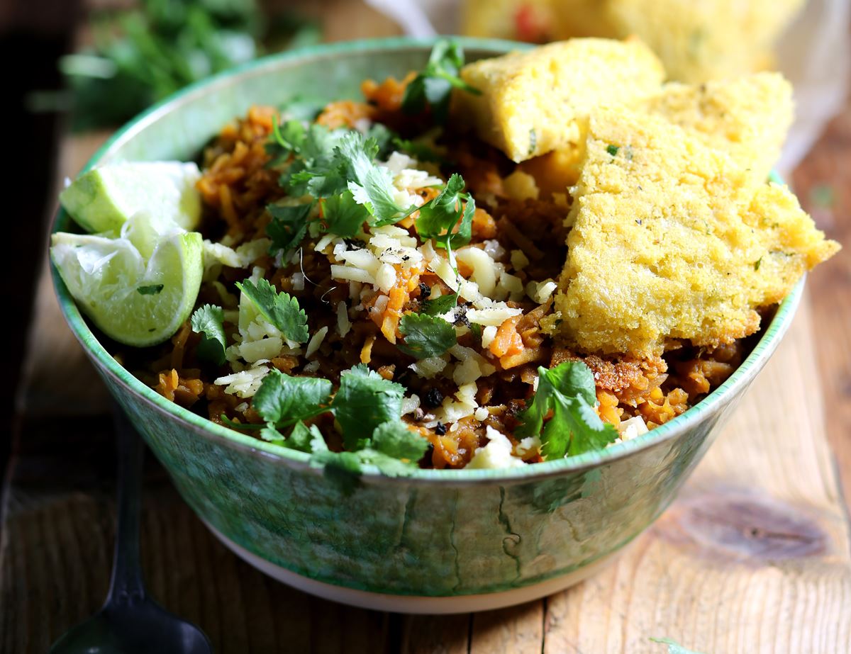 Butternut Squash Chilli with Cheesy Coriander Cornbread