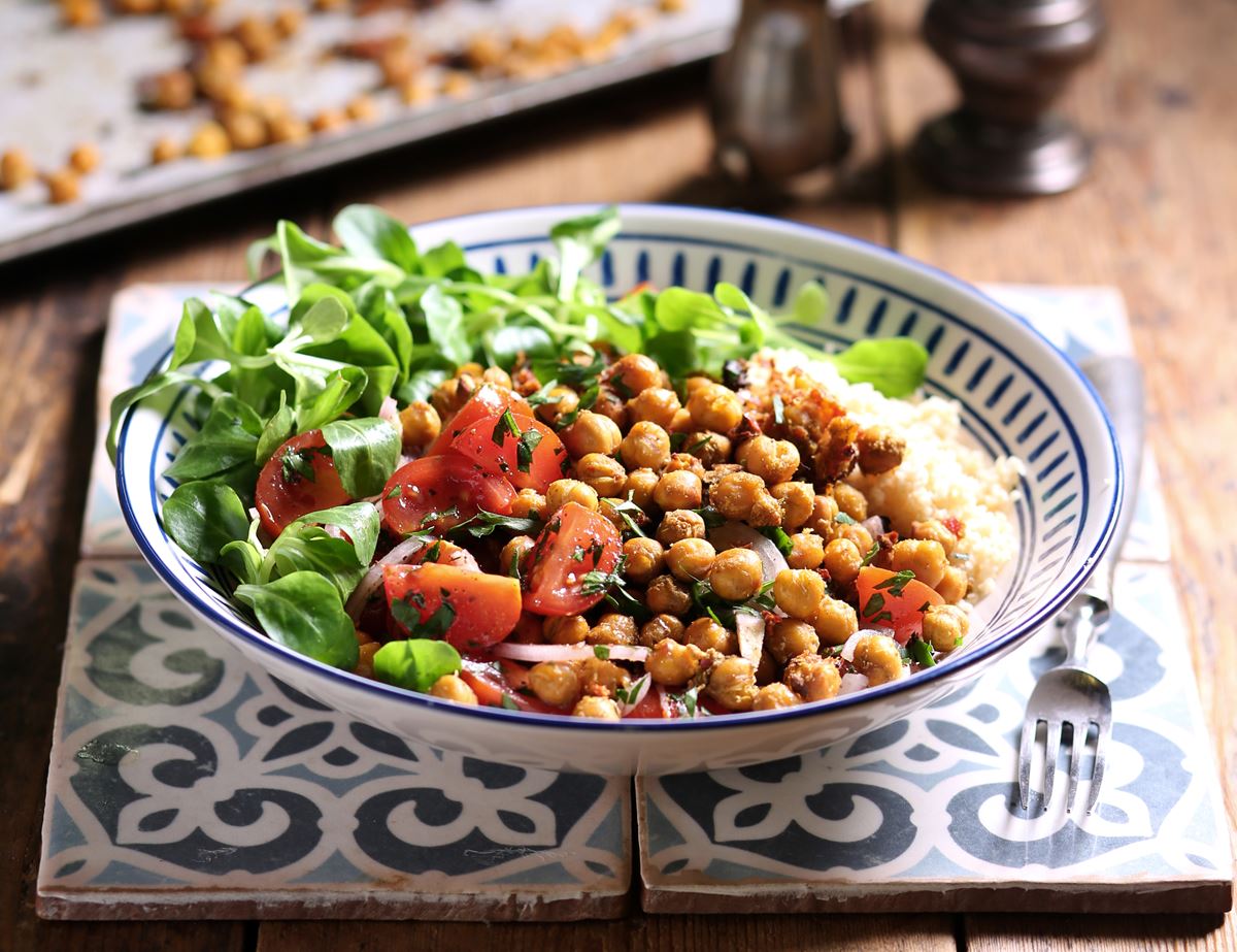Roast Chickpeas with Falafel Spices & Sumach Tomato Salad