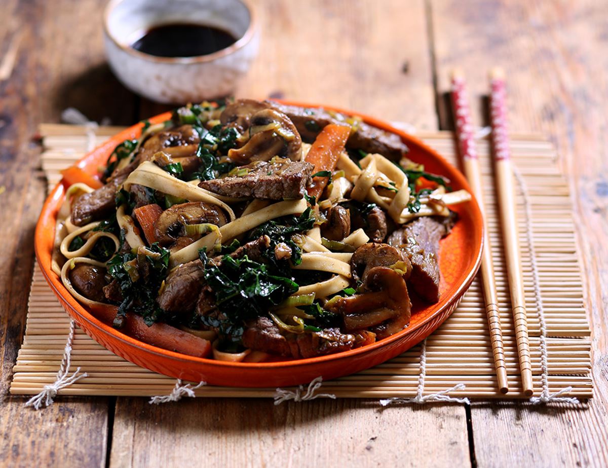 Japanese Miso Beef Noodles with Stir Fried Veg