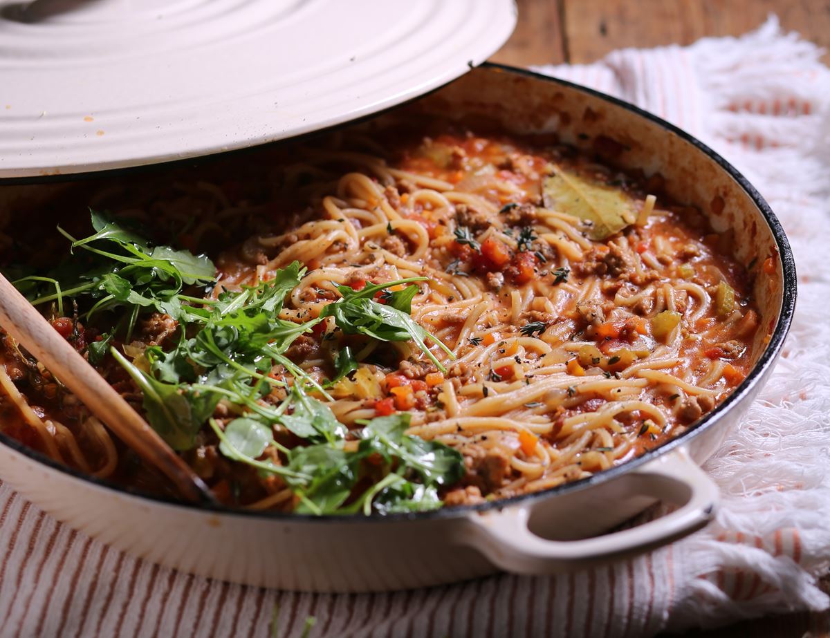One Pot Spaghetti with Pork Bolognese
