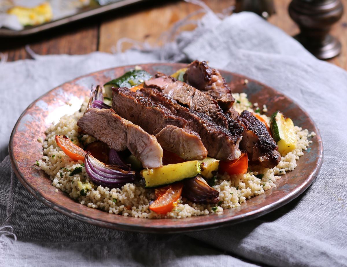 Shawarma Spiced Lamb with Roast Veg & Herby Couscous