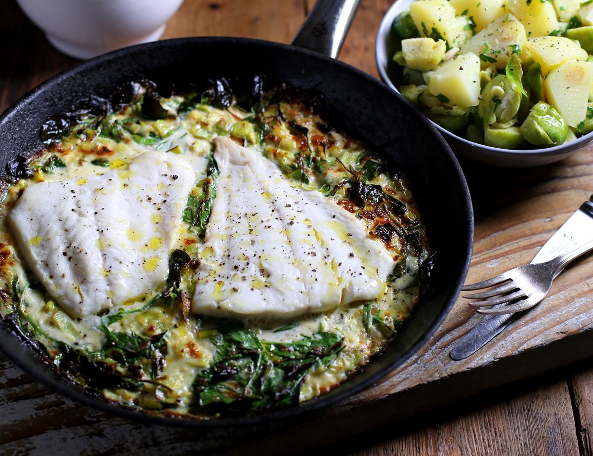 Creamy Spinach, Leek & Cheddar Grilled Haddock