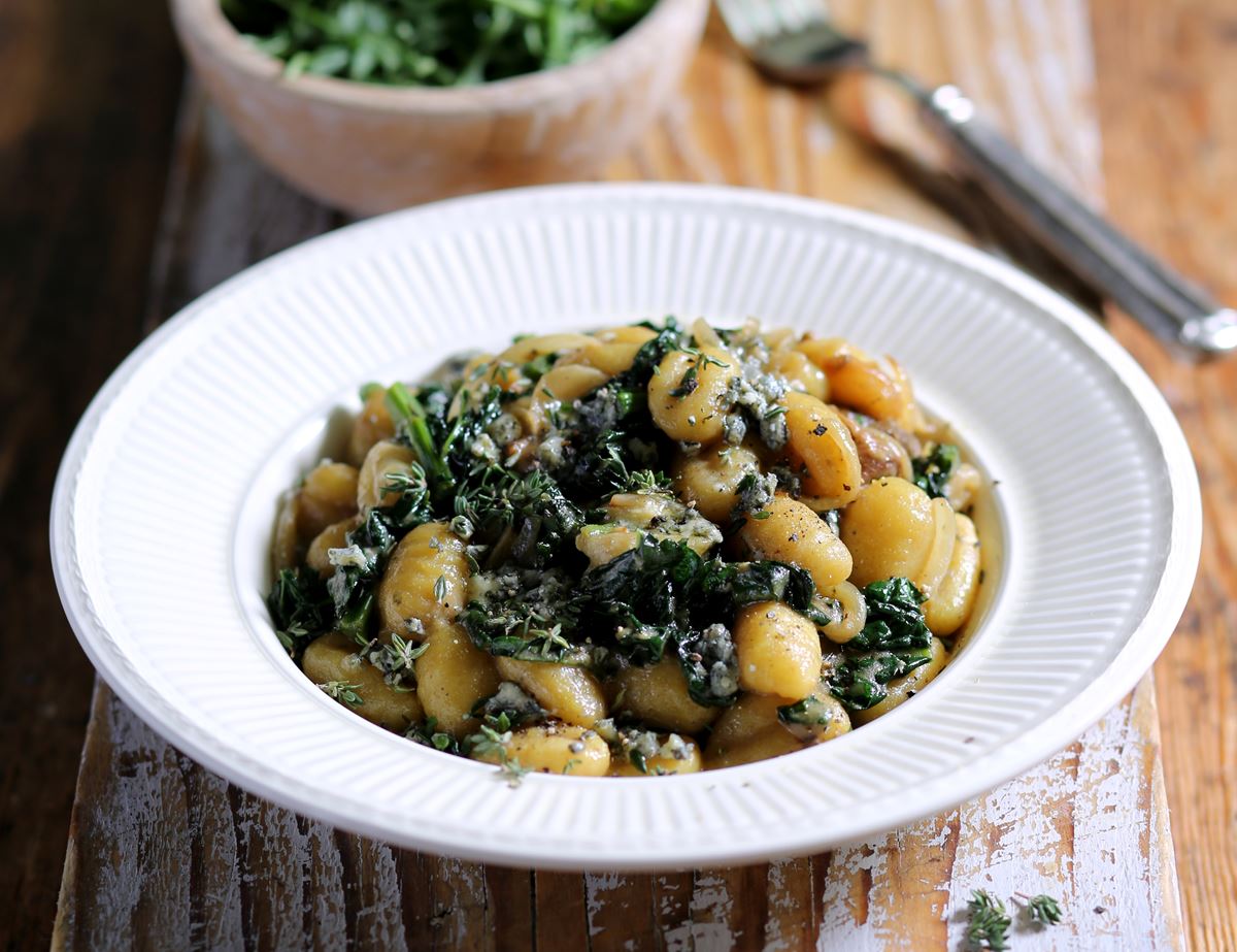 Gnocchi with Cheesy Cavolo Nero & Porcini Sauce