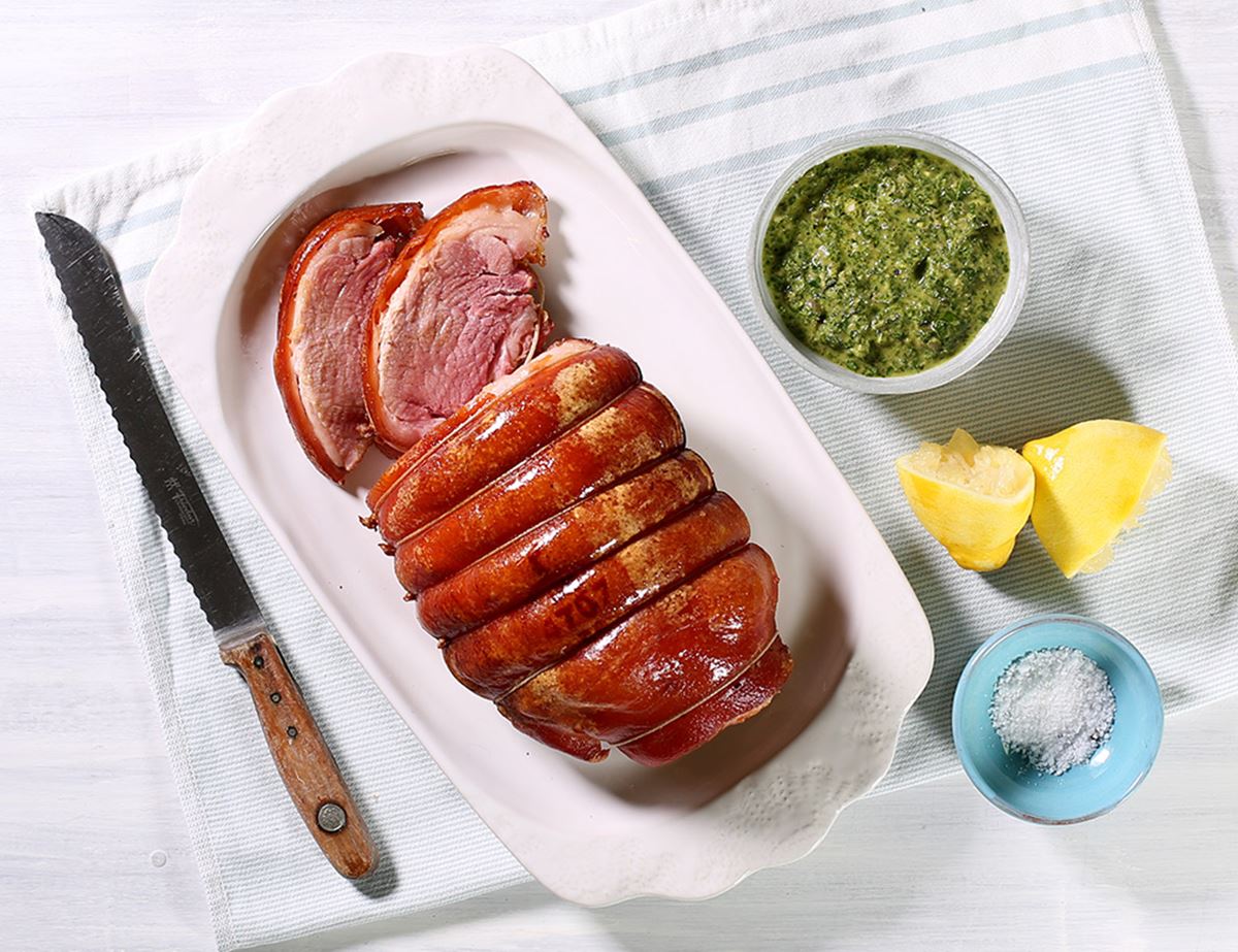 Baked Gammon with Sorrel Salsa Verde