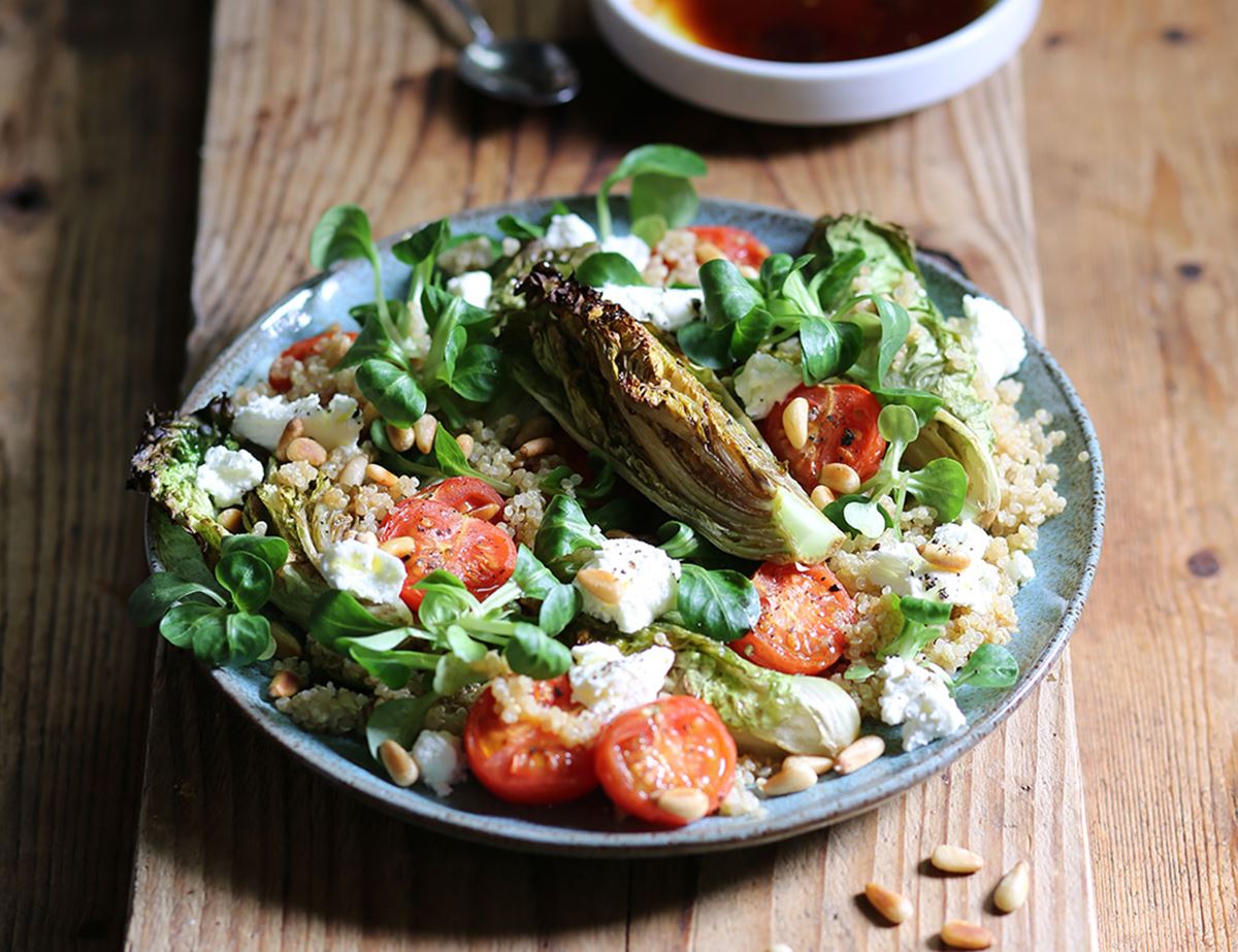 Grilled Romaine Lettuce, Sheep's Cheese & Quinoa Salad