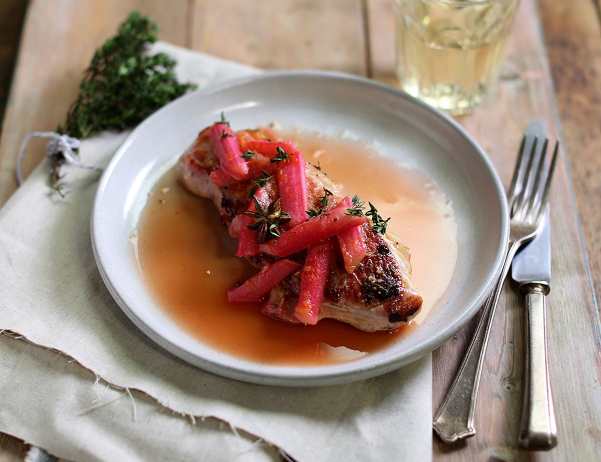 Spiced Gammon Steaks with Honeyed Rhubarb