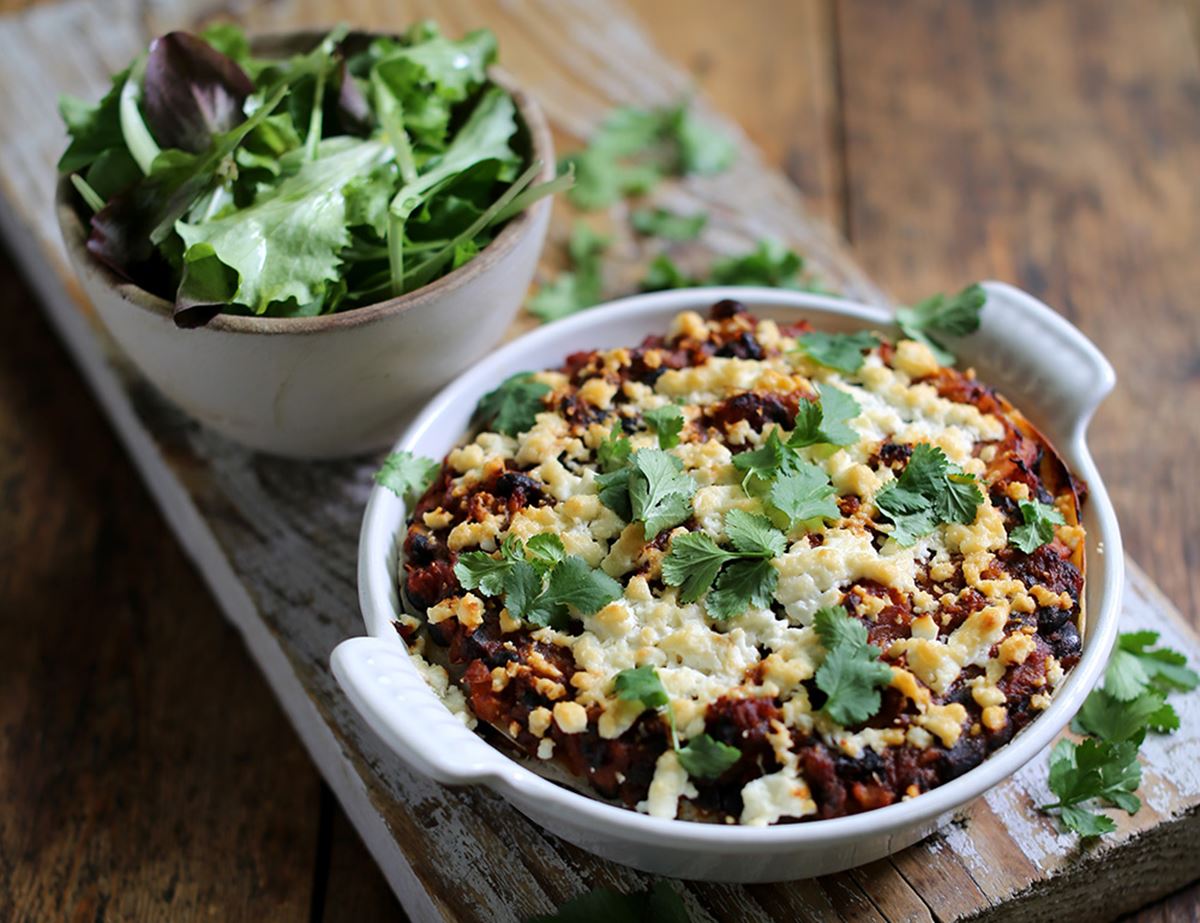 Sweet Potato, Black Bean & Feta Tortilla Stack