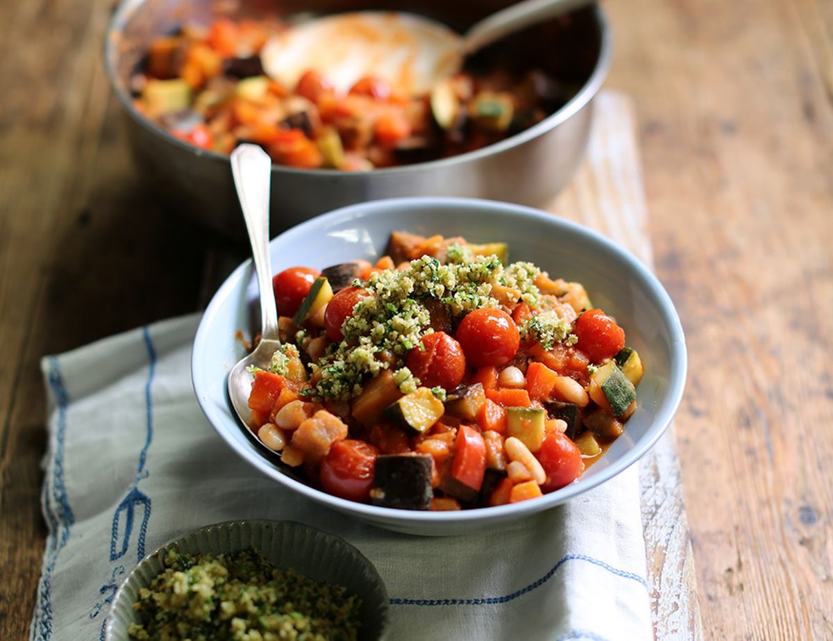 Ratatouille with White Beans & Parsley Pistou