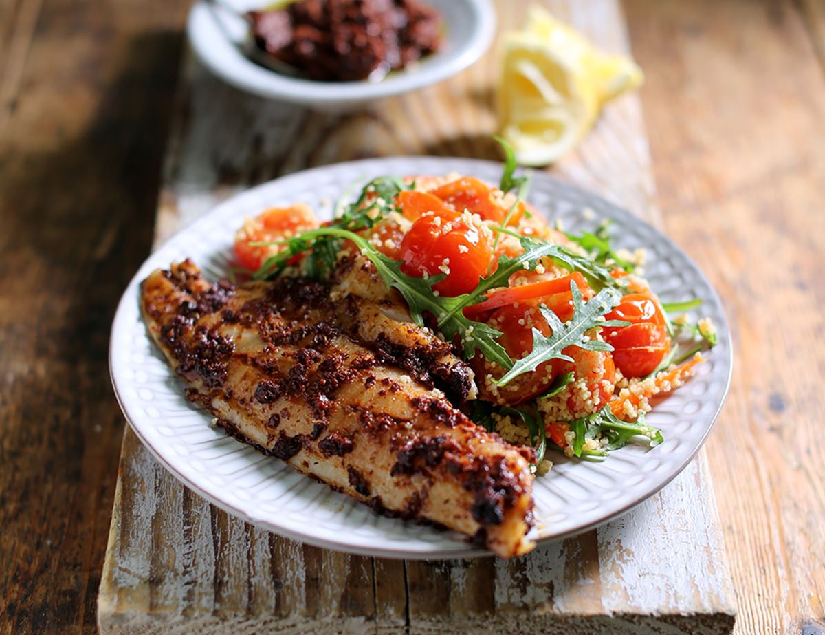 Grilled Whiting with Tapenade Sauce & Tabbouleh