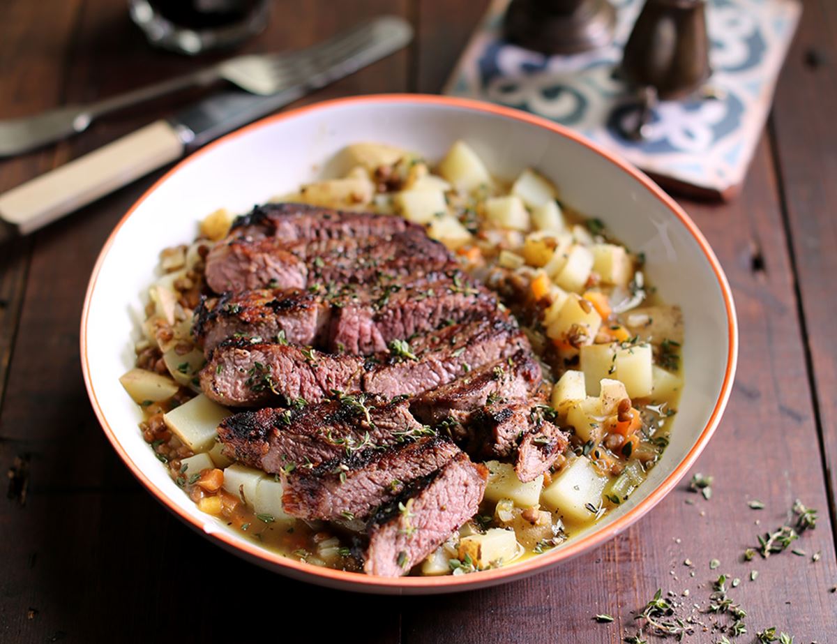 French Farmhouse Lamb Steaks with Lentils