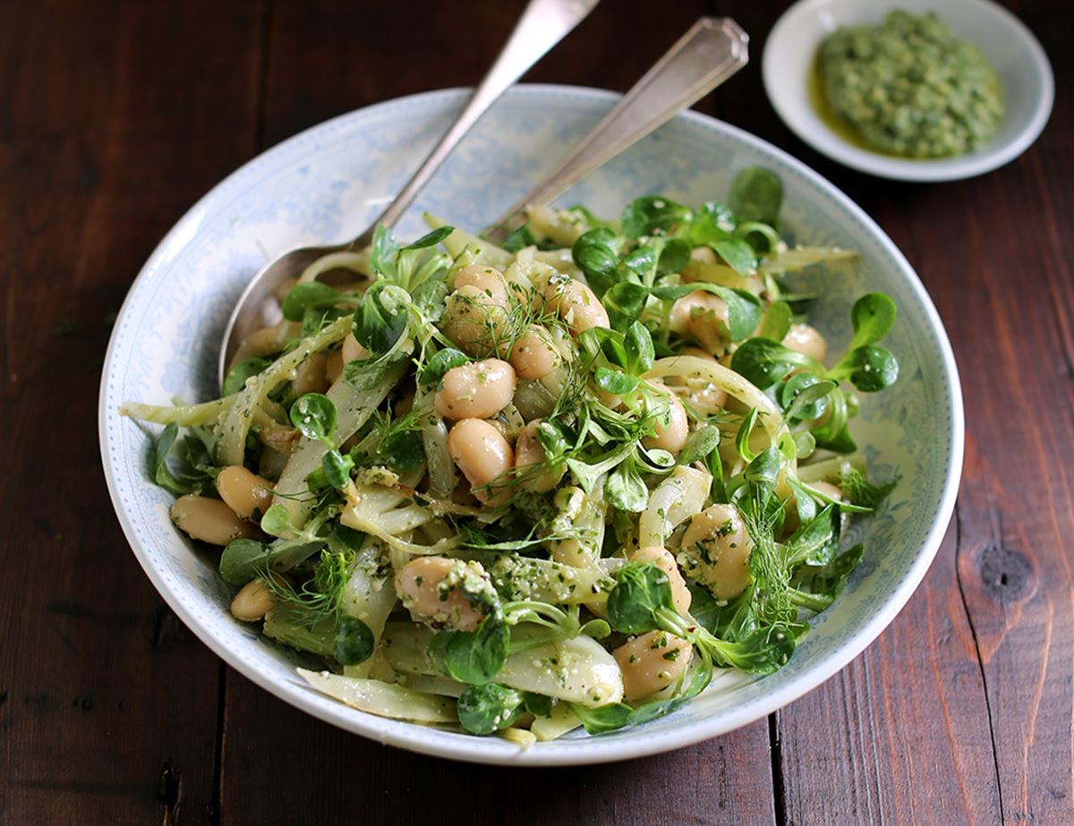 Warm Fennel Butter Bean Cashew Pesto Salad Recipe Abel Cole
