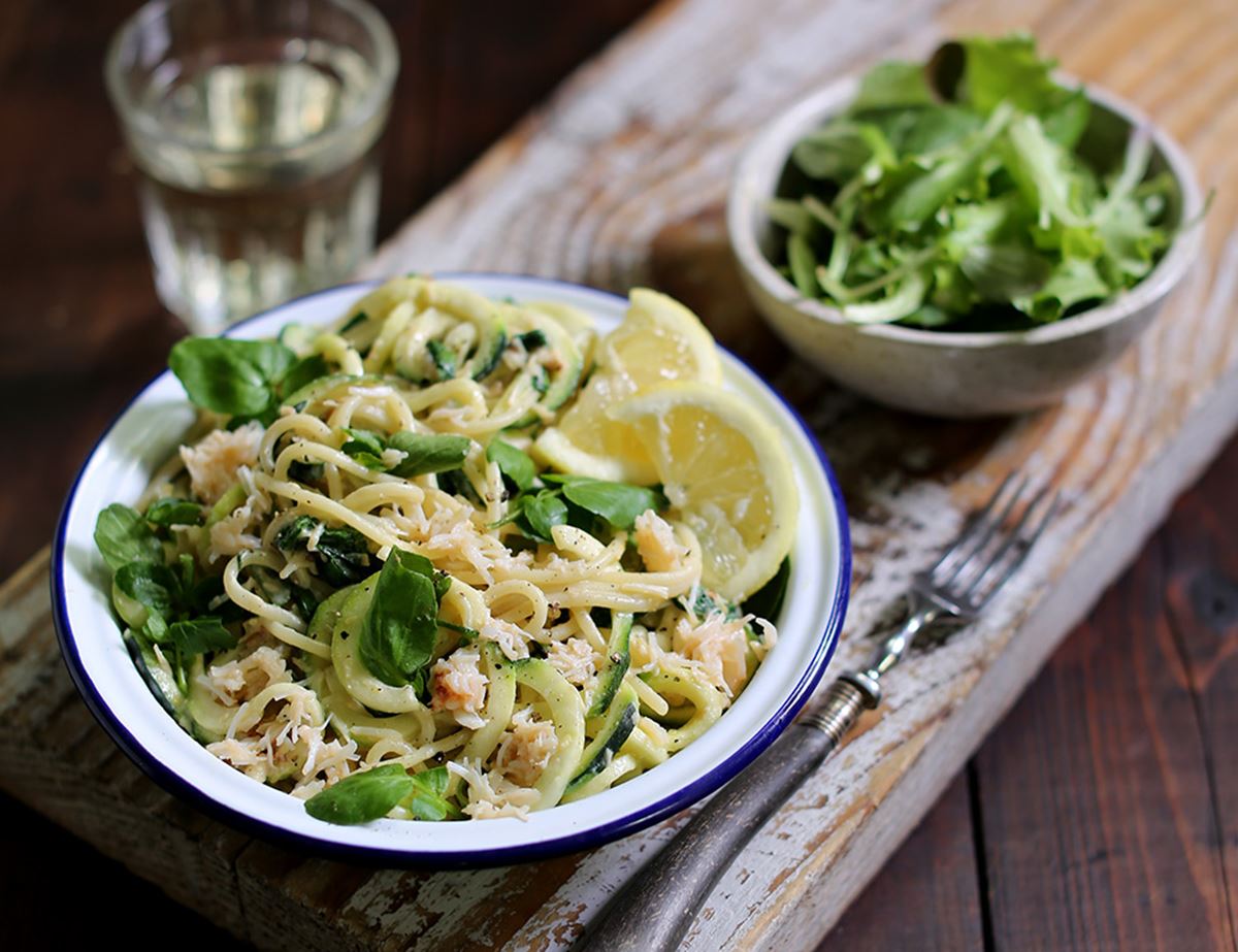 Spaghetti with Creamy Crab & Watercress Sauce