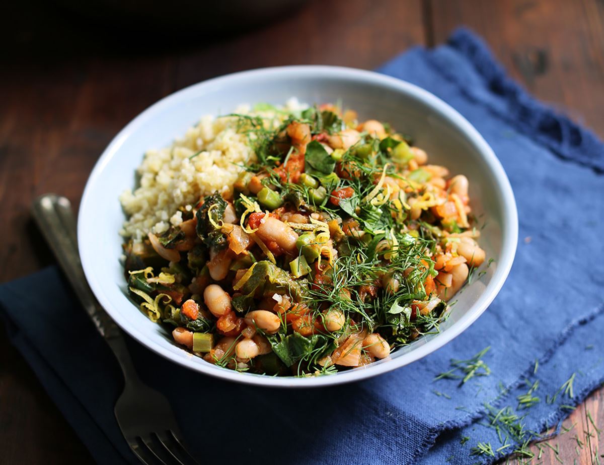 Greek Beans & Greens with Bulgar Wheat