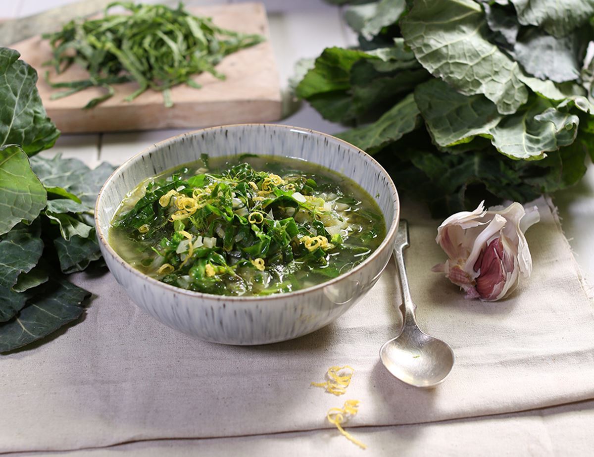 Spring Greens Broth with Lemon & Garlic